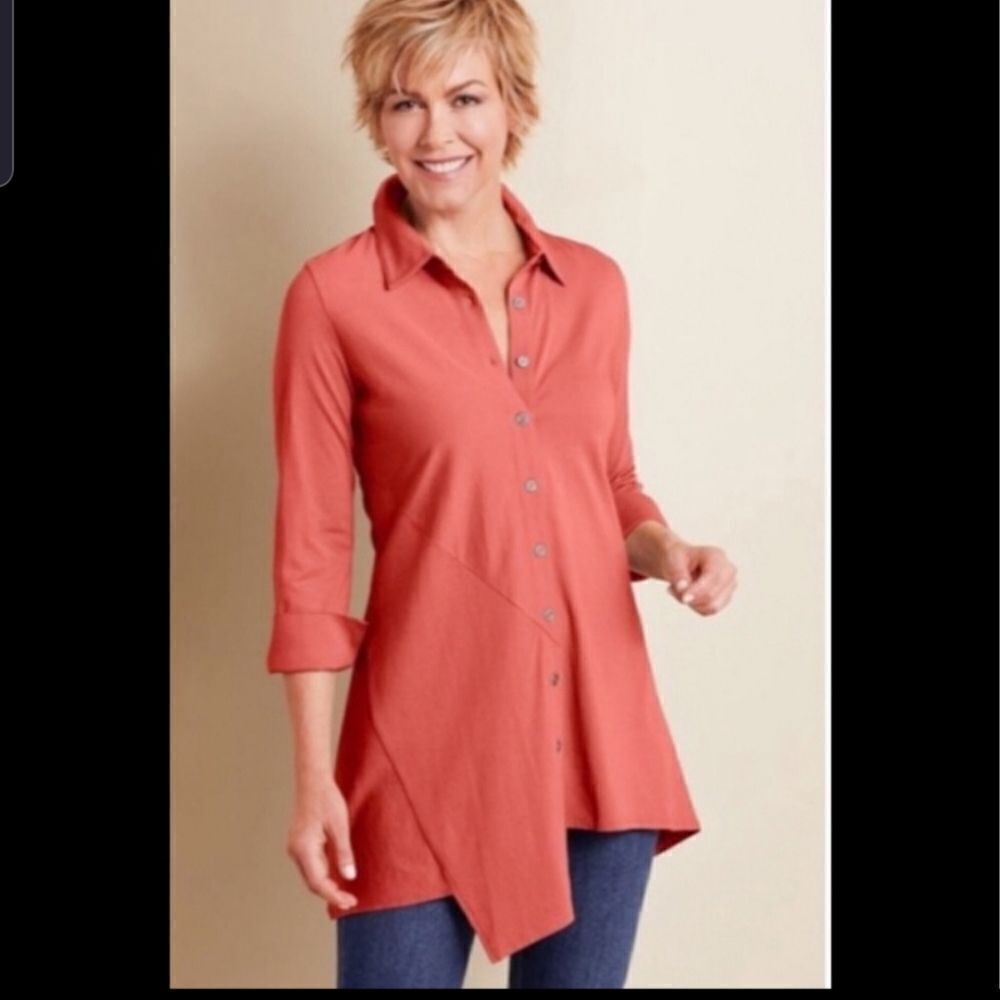 soft surroundings santa Barbara coral top sz small